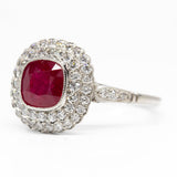Art Deco Platinum Natural Burma Ruby and Old Mine Diamond Engagement Ring