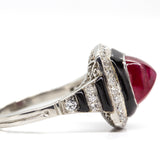 Handmade Platinum Natural Ruby and Old Mine Diamond Ring