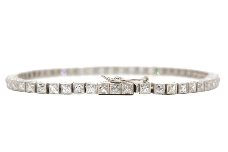 Art Deco Platinum French cut Diamond Line Bracelet