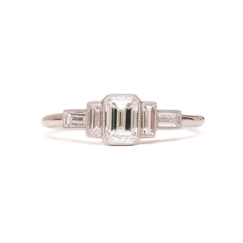 Platinum Emerald & Baguette Cut Diamond Ring