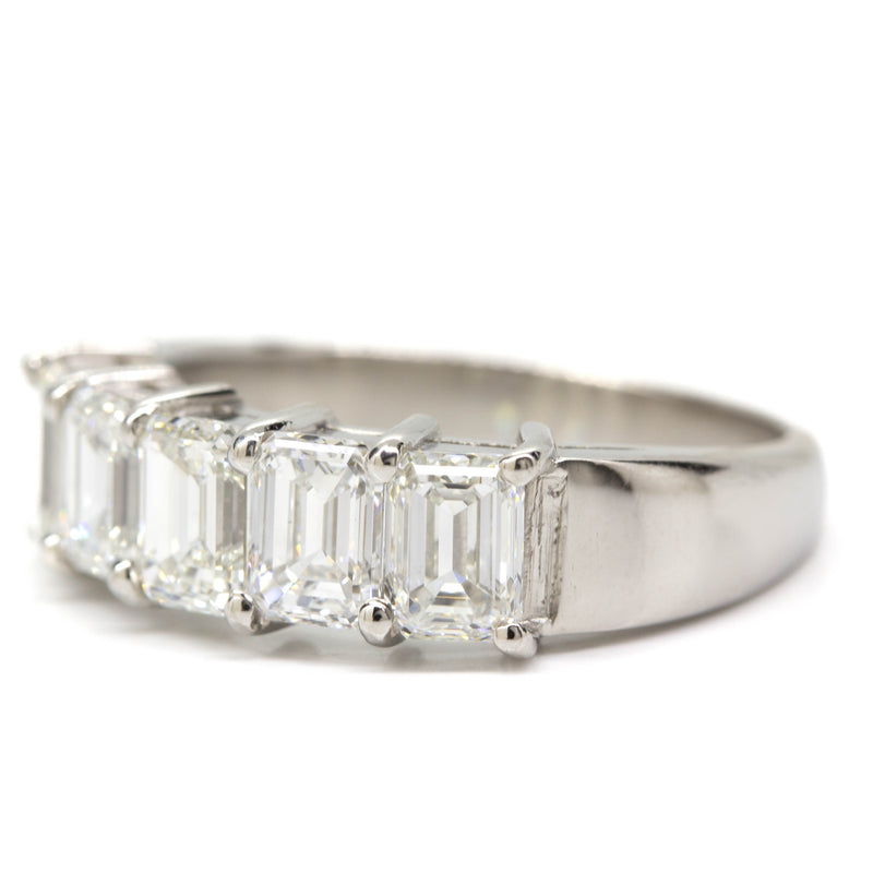 Handmade Platinum 5 Emerald Cut Diamond Ring