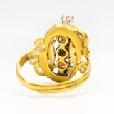 Antique Art Nouveau 18k Gold and Platinum Diamond and Emerald Ring