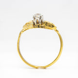 Antique Art Nouveau 18k Gold and Platinum Diamond and Emerald Ring