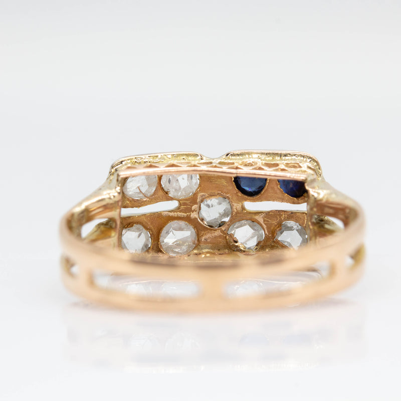 Art Deco 18K Gold Sapphire and Diamond Ring