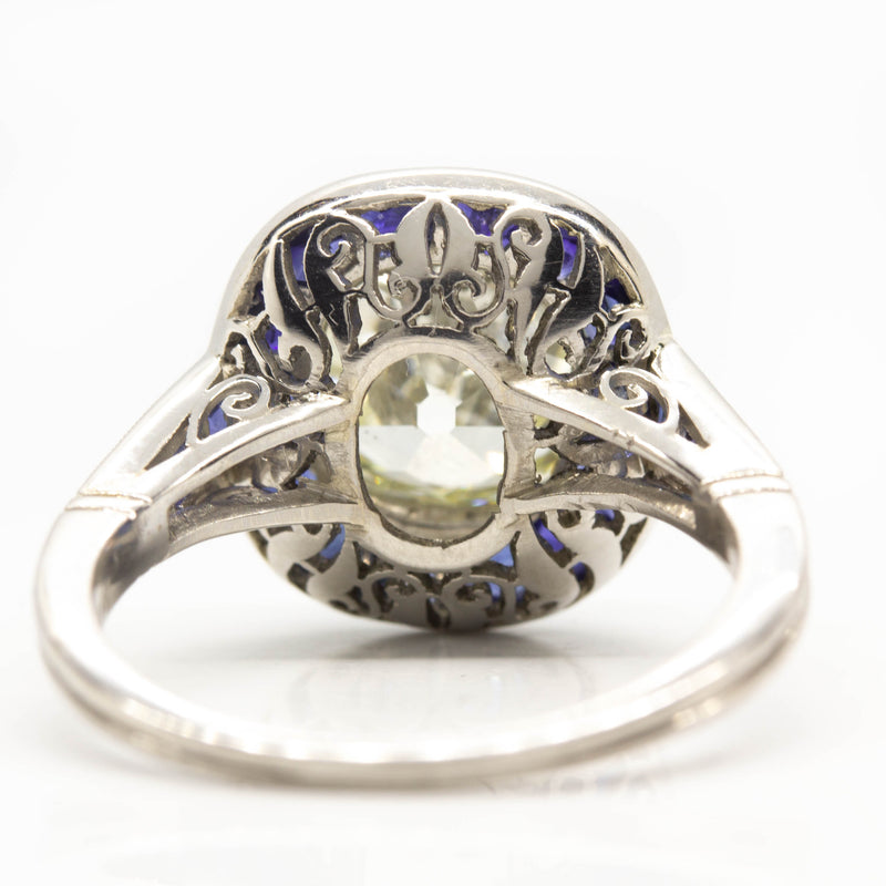 Handmade Platinum EGL Certified Diamond and Sapphire Ring