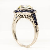 Handmade Platinum EGL Certified Diamond and Sapphire Ring