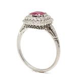 Art Deco Platinum Natural Burma Ruby and Old Mine Diamond Engagement Ring