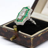 Handmade Platinum Diamond and Emerald Ring