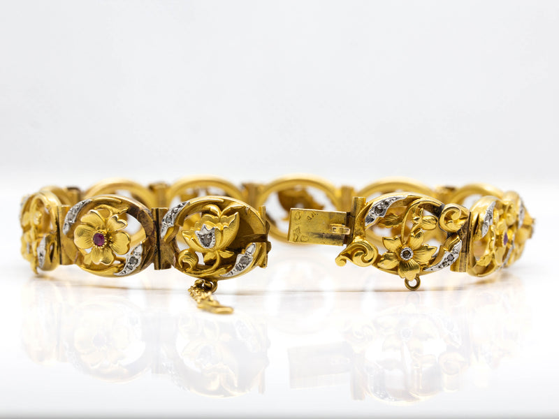 Antique Art Nouveau 18K Gold and Platinum Bracelet