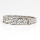 Handmade Platinum 5-French Cut Diamond Engagement Ring