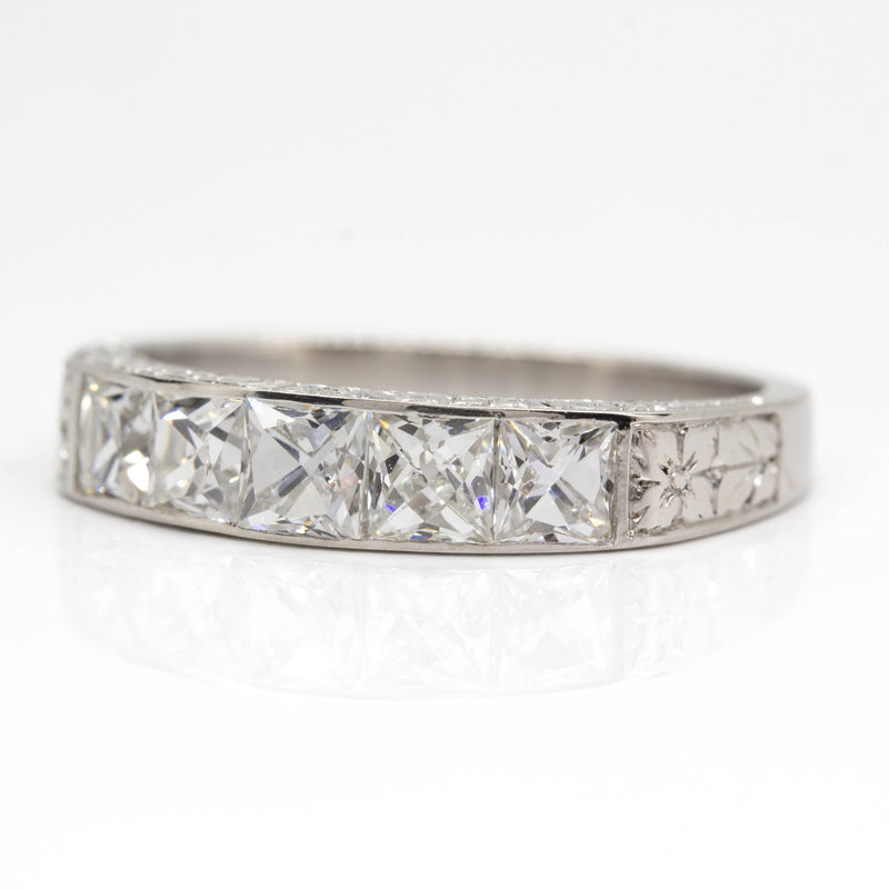 Handmade Platinum 5-French Cut Diamond Engagement Ring