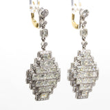Art Deco Inspired Natural Emerald Cut Diamond and Old Mine Diamond Platinum Earrings