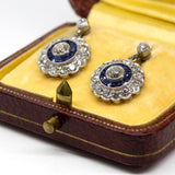 Handmade Old Mine Diamond and French Cut Sapphire Halo Earrings