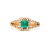 Estate 18k Rose Gold Natural Colombian Emerald and Diamond Engagement Ring