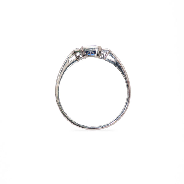 Platinum Sapphire and French cut Diamond Ring