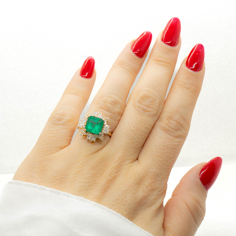 18K Rose Gold Emerald and Diamond Ring