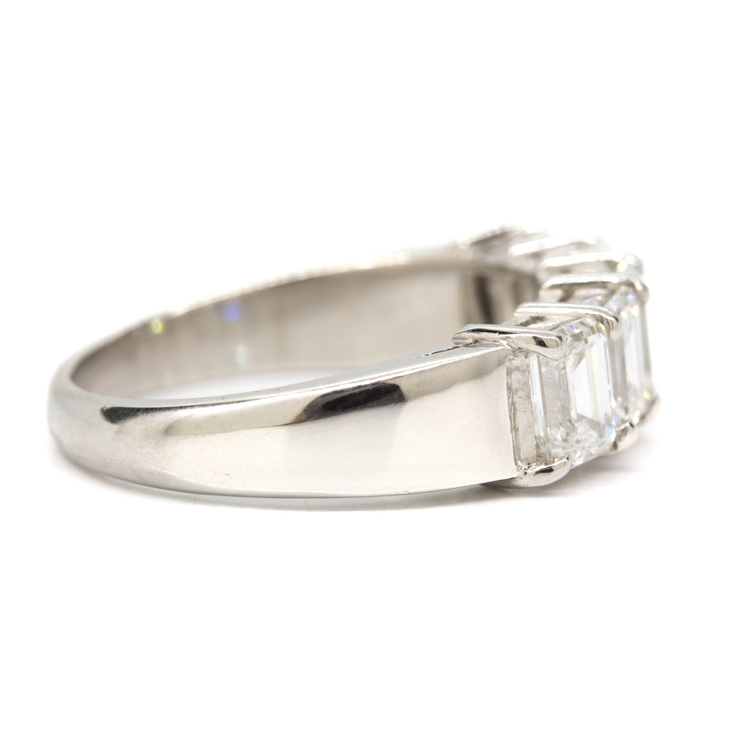 Handmade Platinum 5 Emerald Cut Diamond Ring