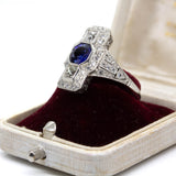 Art Deco Platinum Natural Sapphire and French cut Diamond Ring