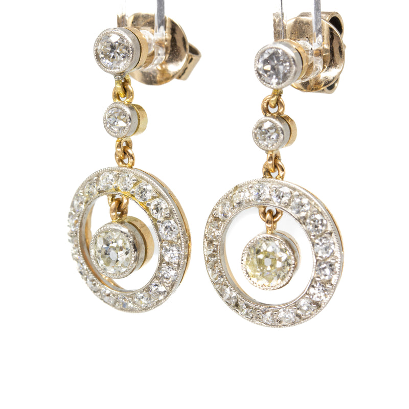 Edwardian 18K Gold and Platinum Old Diamond Earrings