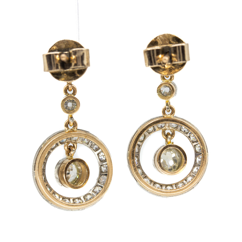 Edwardian 18K Gold and Platinum Old Diamond Earrings