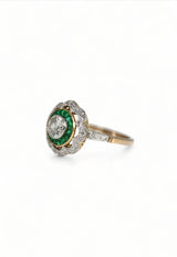 Edwardian 18K and Platinum Old Mine Diamond and Emerald Engagement Ring