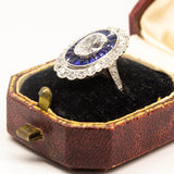 Platinum Antique Moval GIA Diamond & Calibrated Sapphire Engagement Ring