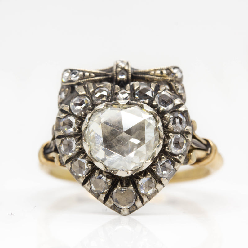Victorian Revival 18K and Silver Antique Gia Certified Rose cut Diamond Ring