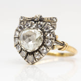 Victorian Revival 18K and Silver Antique Gia Certified Rose cut Diamond Ring