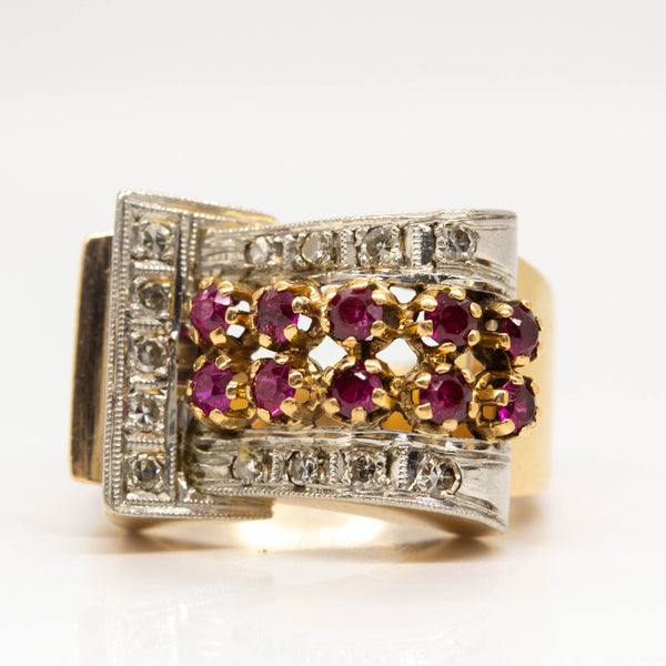 18K Gold and Platinum 1940’s Retro Diamond and Ruby Ring