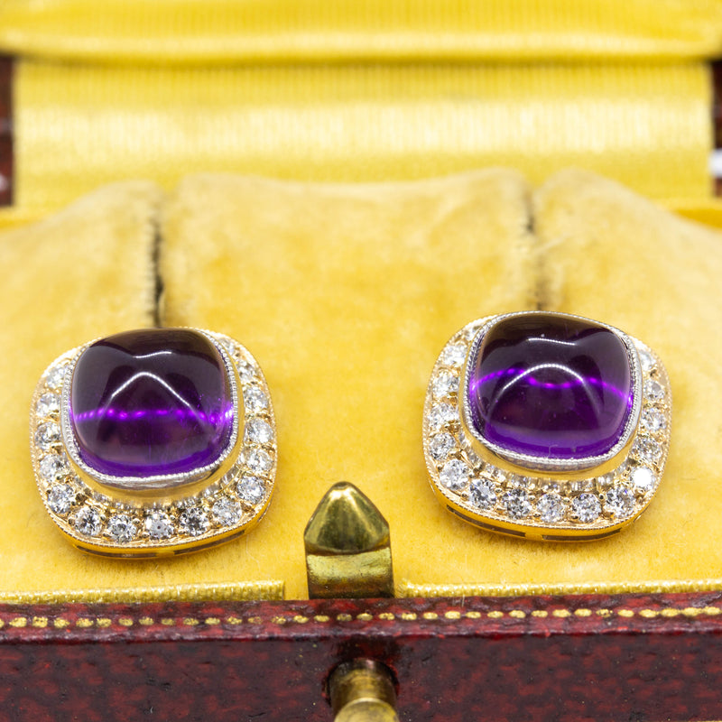 18K Gold and Platinum Amethyst and Diamond Earrings