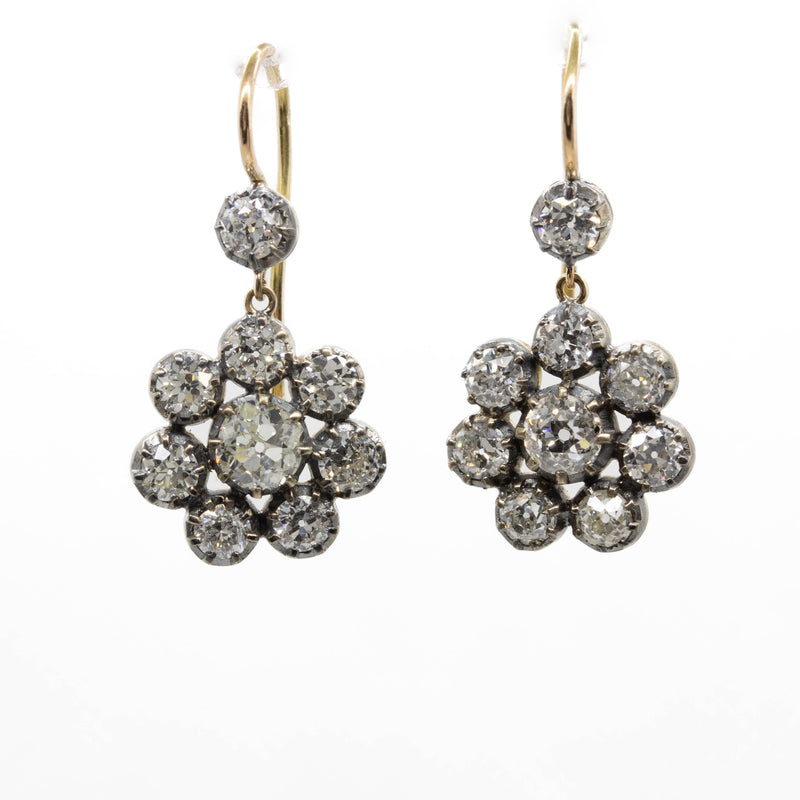 Victorian Inspired 18k Gold and Silver Antique Diamond Earrings