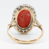 Estate 18k gold and Platinum Coral and Diamond Ring